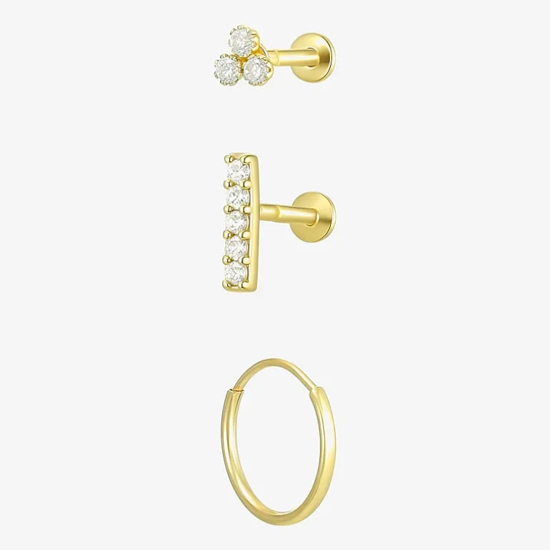 Gold Addiction Womens Cubic Zirconia 10K Gold 3 Pair Earring Set