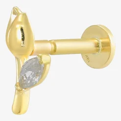 Gold Addiction Womens White Cubic Zirconia 10K Gold 7mm Flower Single Earring