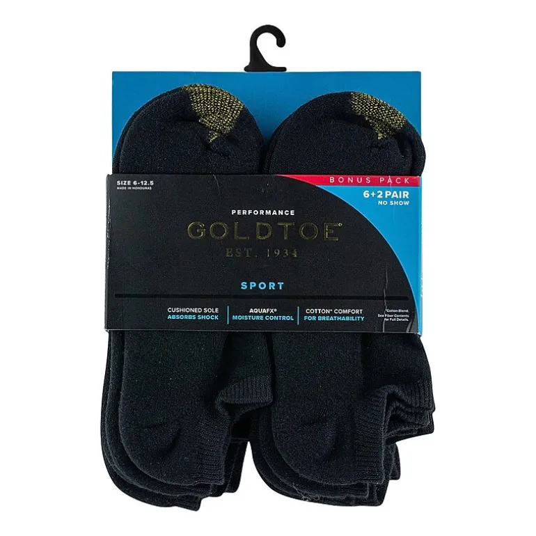 Gold Toe Athletic Sport Bonus Pack Mens Multi-Pack 8 Pair No Show Socks