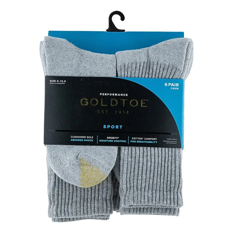 Gold Toe Athletic Sport Mens 6 Pair Crew Socks