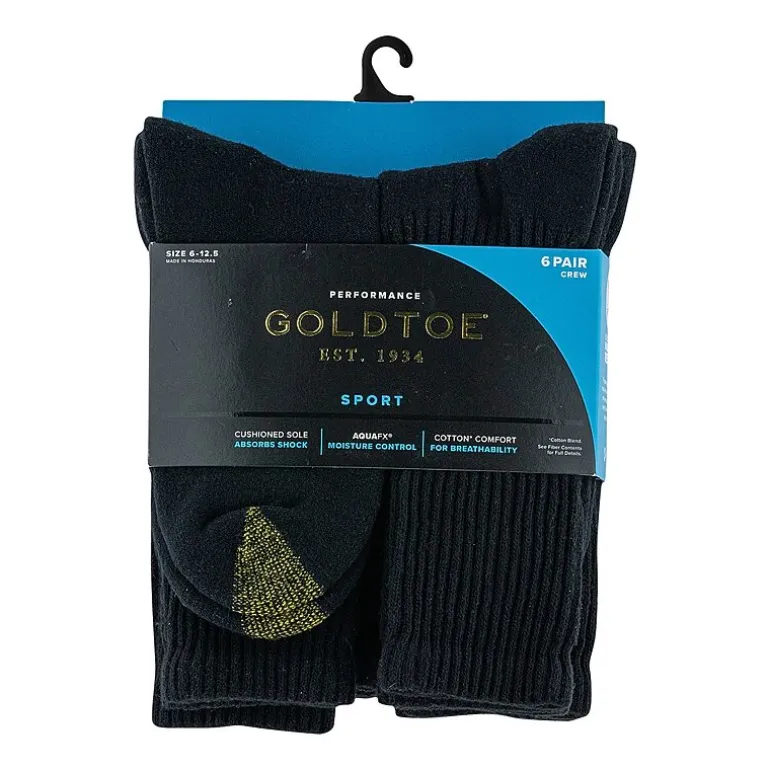 Gold Toe Athletic Sport Mens 6 Pair Crew Socks