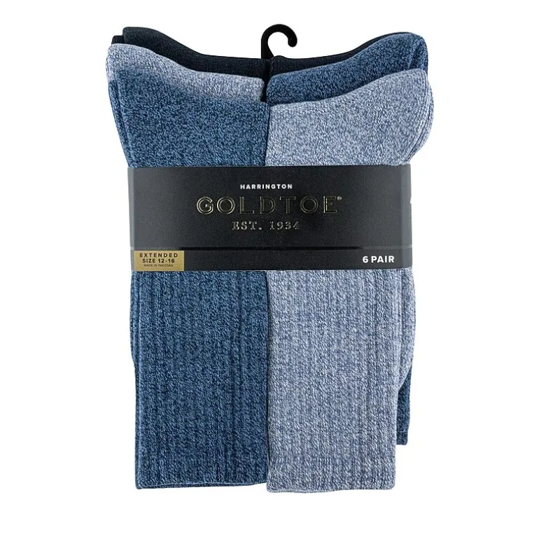 Gold Toe Harrington Mens 6 Pair Big and Tall Crew Socks