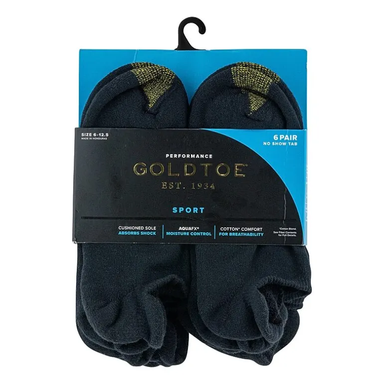 Gold Toe Heel Tab Mens Multi-Pack 6 Pair No Show Socks