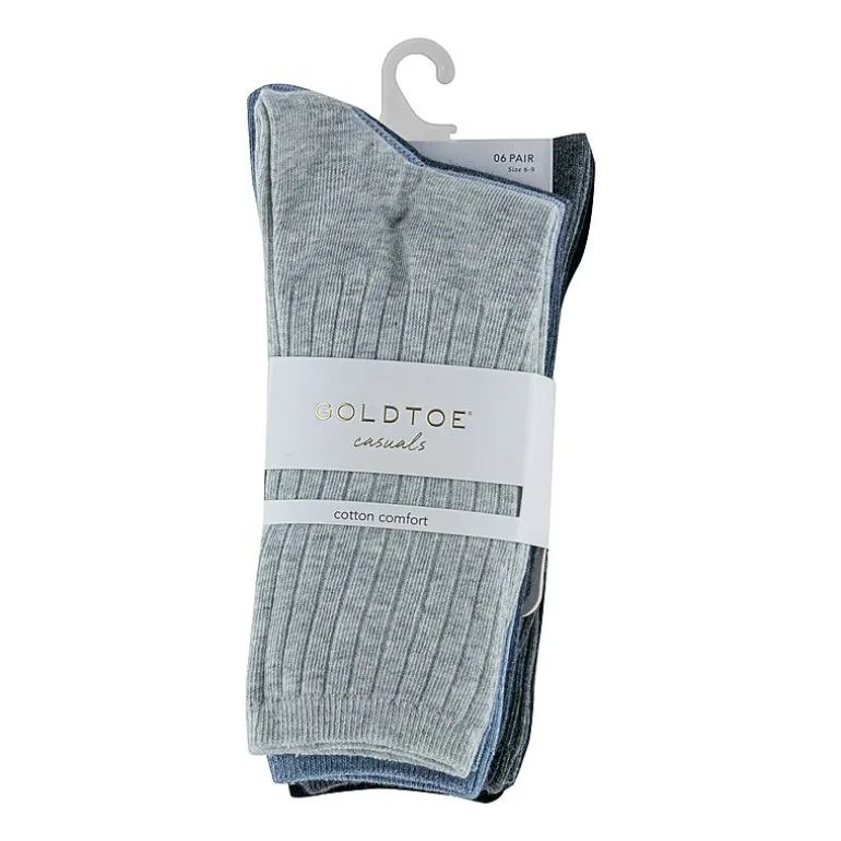 Gold Toe Ribbed Womens 6 Pair Crew Socks