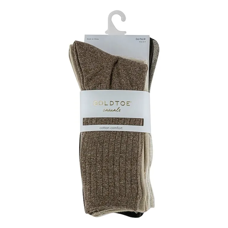 Gold Toe Ribbed Womens 6 Pair Crew Socks