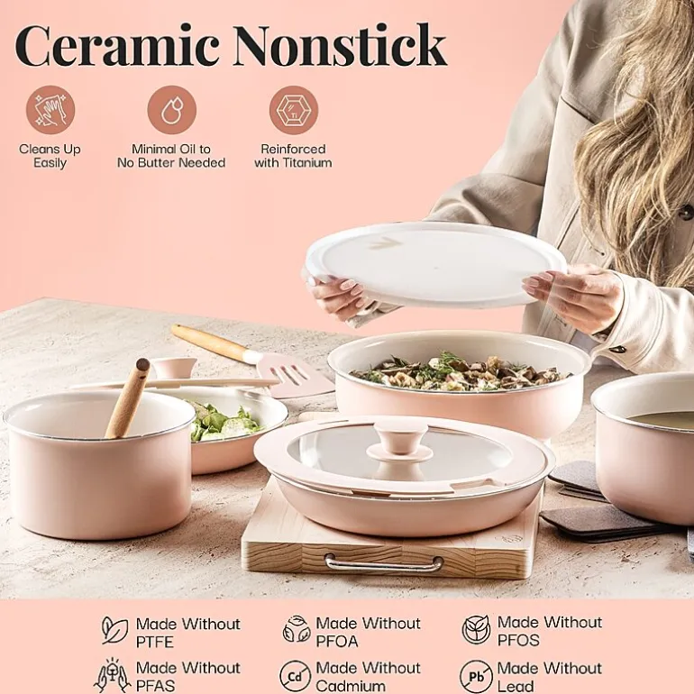 Gotham Steel Ceramic 18-pc. Non-Stick Cookware Set with Detachable Handles