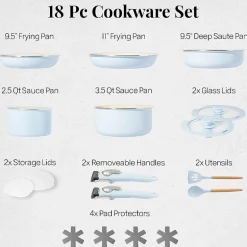 Gotham Steel Ceramic 18-pc. Non-Stick Cookware Set with Detachable Handles