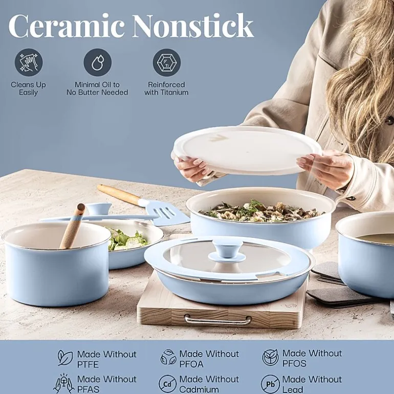 Gotham Steel Ceramic 18-pc. Non-Stick Cookware Set with Detachable Handles