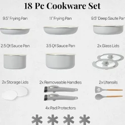 Gotham Steel Ceramic 18-pc. Non-Stick Cookware Set with Detachable Handles