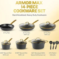 Granitestone Armor Max Gold Aluminum 14-pc. Non-Stick Cookware Set