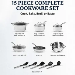 Granitestone Charleston Collection Hammered 15-pc. Non-Stick Cookware Set