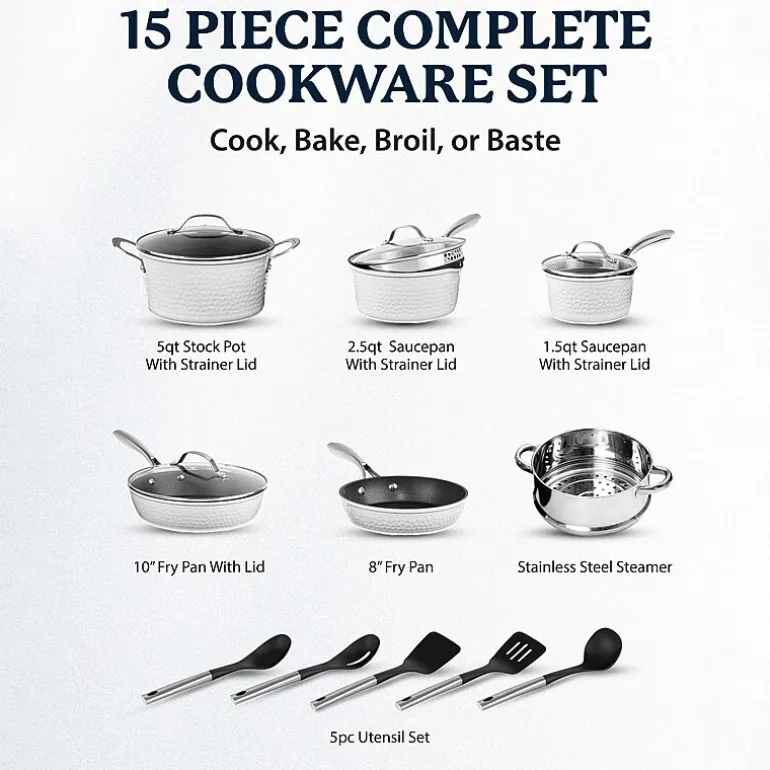 Granitestone Charleston Collection Hammered 15-pc. Non-Stick Cookware Set