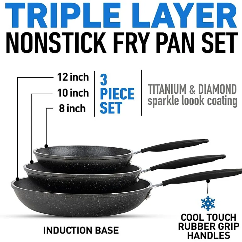 Granitestone 3-pc. Nonstick Fry Pan Set With Rubber Grip Handles