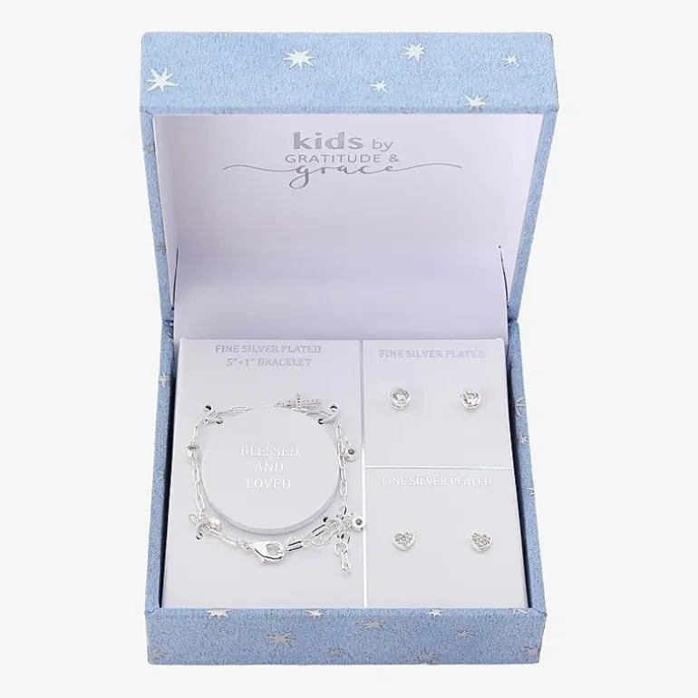 Gratitude & Grace Girls Cubic Zirconia Pure Silver Over Brass Cross 3-pc. Jewelry Set