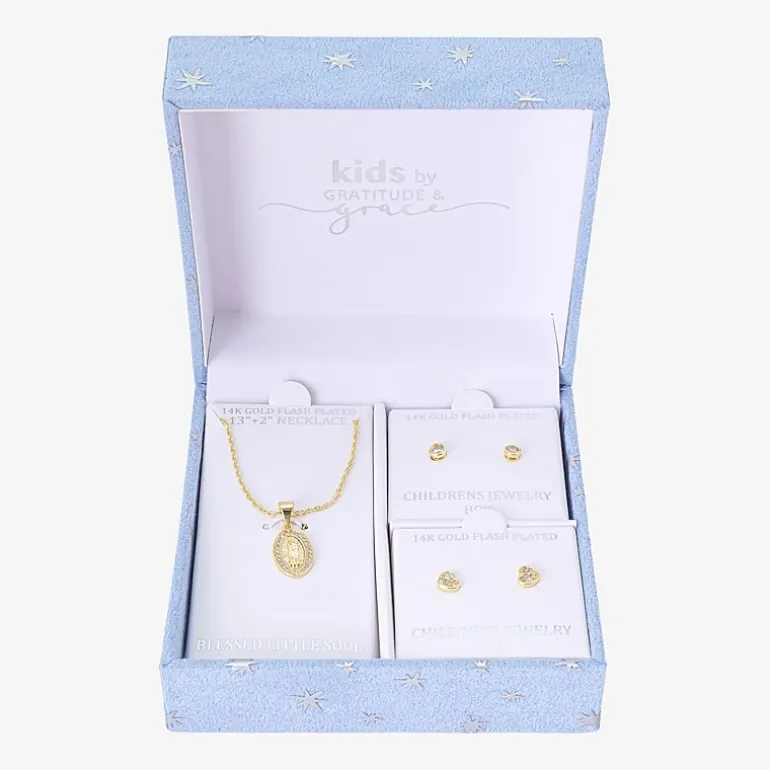 Gratitude & Grace Virgin Mary Our Lady Of Guadalupe Girls Cubic Zirconia 14K Gold Over Brass Heart 3-pc. Jewelry Set