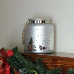 9.5'' Gray and Silver Tree Silhouette Mercury Glass Christmas Pillar Candle Holder