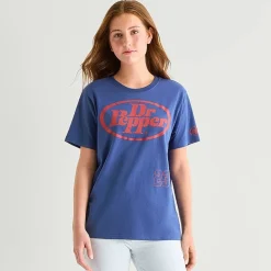 Grayson Threads, The Label Dr Pepper Boyfriend Tee Womens Juniors Crew Neck Short Sleeve Regular Fit Graphic T-Shirt