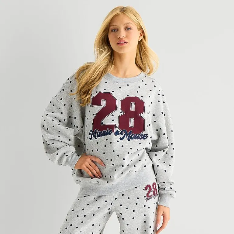 Grayson Threads, The Label Womens Juniors Crew Neck Long Sleeve Minnie Mouse Sweatshirt