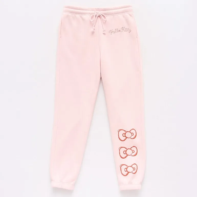 Grayson Threads, The Label Womens Juniors Drawstring Waist Cuffed Mid Rise Hello Kitty Fleece Sweatpant