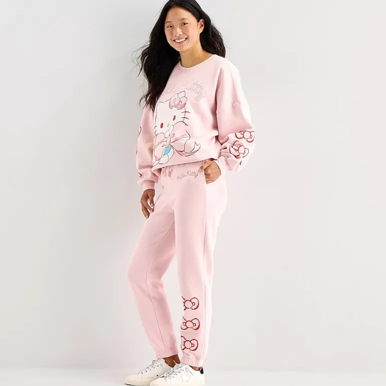 Grayson Threads, The Label Womens Juniors Drawstring Waist Cuffed Mid Rise Hello Kitty Fleece Sweatpant