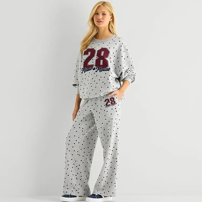 Grayson Threads, The Label Womens Juniors Wide Leg Mid Rise Minnie Mouse Fleece Sweatpant