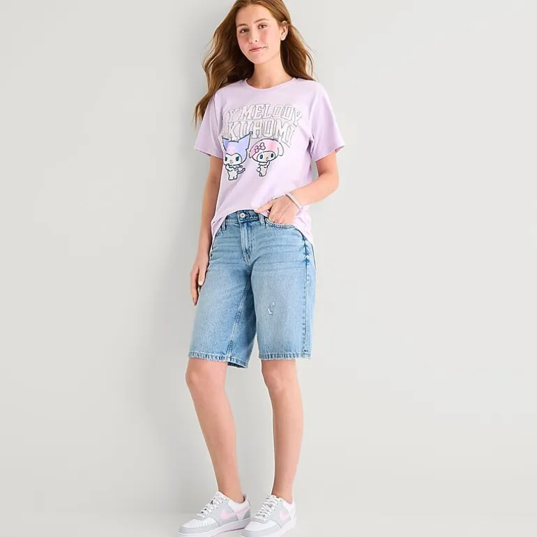 Grayson Threads, The Label Womens Juniors Crew Neck Short Sleeve Loose Fit Kuromi My Melody Graphic T-Shirt