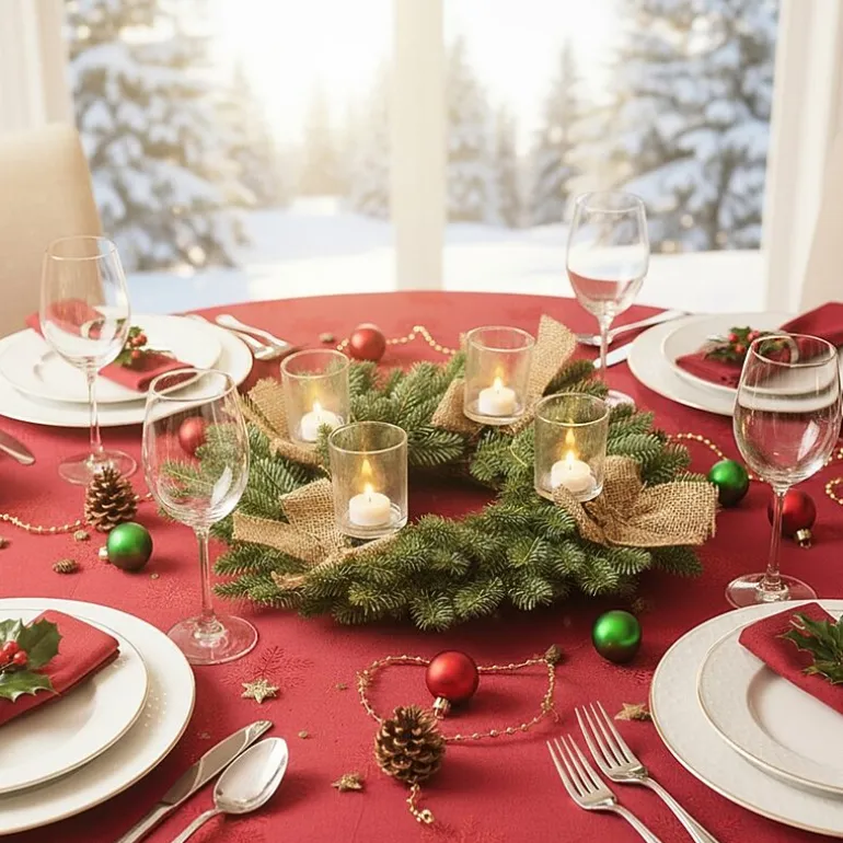 Green and Brown Pine Artificial Christmas Wreath with Candle Holder - 21-Inch Unlit