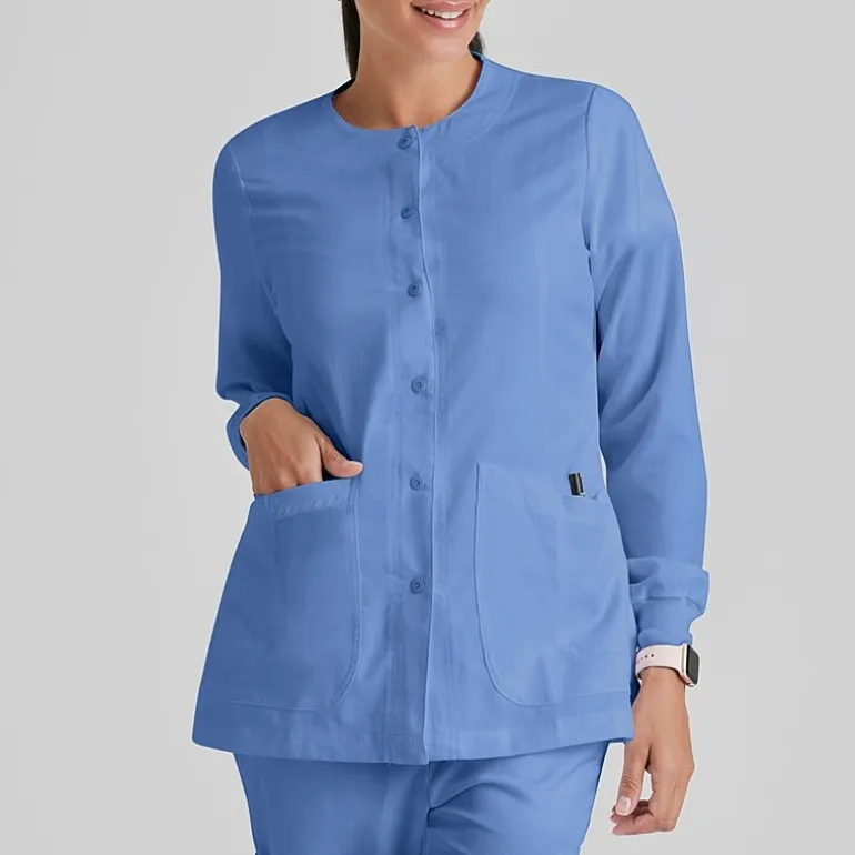 Grey's Anatomy™ by Barco Classic 4450 Jamie 4-Pocket Crewneck Snap-Front Womens Plus Tall Tag Free Scrub Jackets