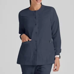 Grey's Anatomy™ by Barco Classic 4450 Jamie 4-Pocket Crewneck Snap-Front Womens Plus Tall Tag Free Scrub Jackets