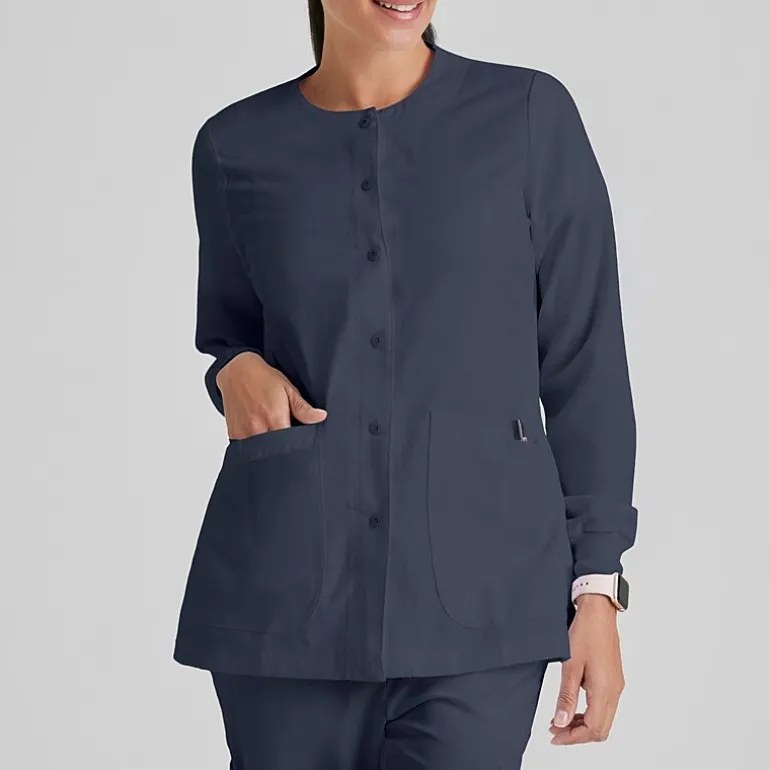 Grey's Anatomy™ by Barco Classic 4450 Jamie 4-Pocket Crewneck Snap-Front Womens Plus Tall Tag Free Scrub Jackets