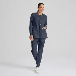 Grey's Anatomy™ by Barco Classic 4450 Jamie 4-Pocket Crewneck Snap-Front Womens Plus Tall Tag Free Scrub Jackets