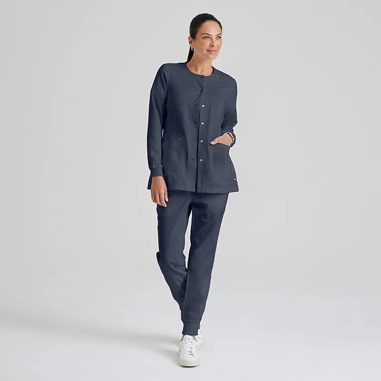 Grey's Anatomy™ by Barco Classic 4450 Jamie 4-Pocket Crewneck Snap-Front Womens Plus Tall Tag Free Scrub Jackets