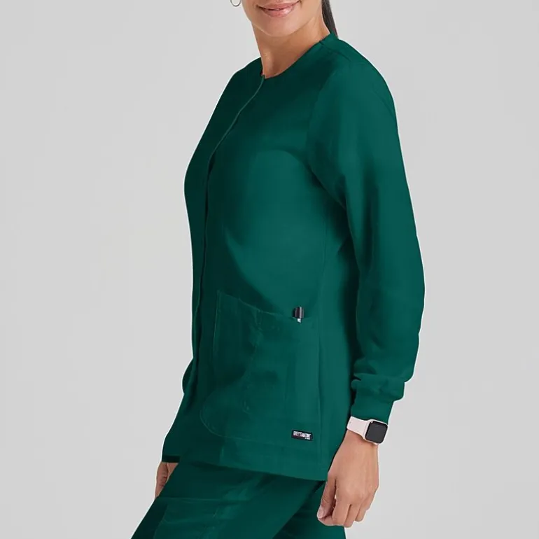 Grey's Anatomy™ by Barco Classic 4450 Jamie 4-Pocket Crewneck Snap-Front Womens Plus Tall Tag Free Scrub Jackets