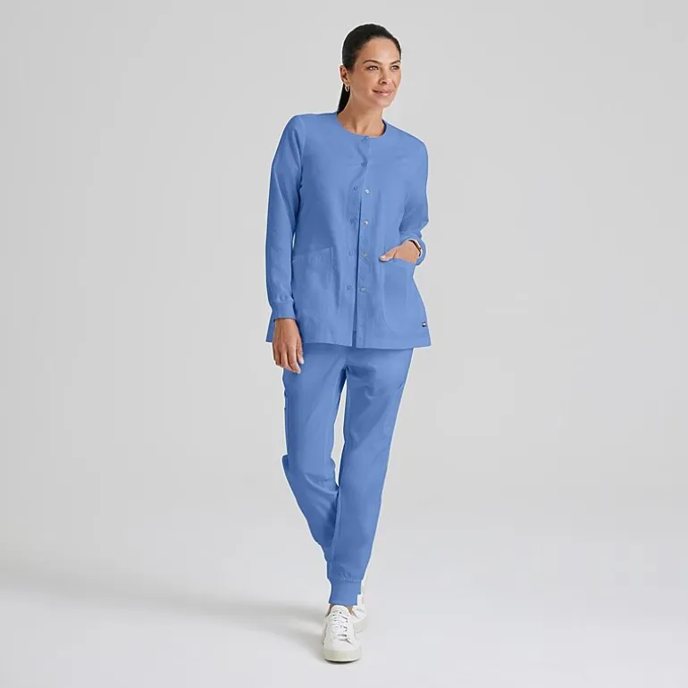 Grey's Anatomy™ by Barco Classic 4450 Jamie 4-Pocket Crewneck Snap-Front Womens Plus Tall Tag Free Scrub Jackets