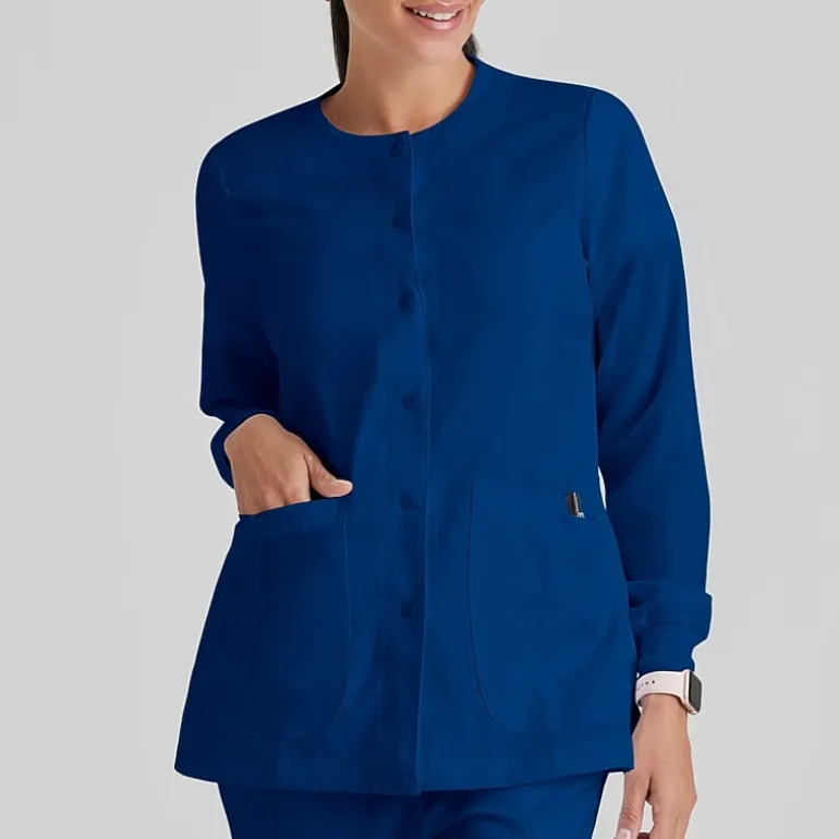 Grey's Anatomy™ by Barco Classic 4450 Jamie 4-Pocket Crewneck Snap-Front Womens Plus Tall Tag Free Scrub Jackets
