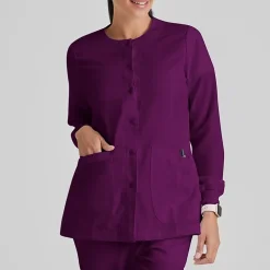 Grey's Anatomy™ by Barco Classic 4450 Jamie 4-Pocket Crewneck Snap-Front Womens Plus Tall Tag Free Scrub Jackets