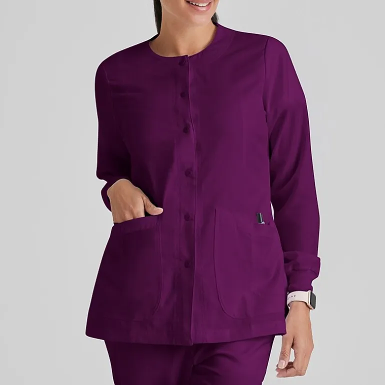Grey's Anatomy™ by Barco Classic 4450 Jamie 4-Pocket Crewneck Snap-Front Womens Plus Tall Tag Free Scrub Jackets