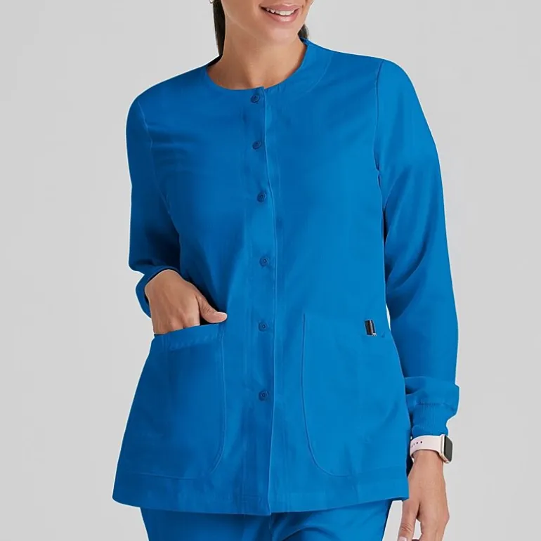 Grey's Anatomy™ by Barco Classic 4450 Jamie 4-Pocket Crewneck Snap-Front Womens Plus Tall Tag Free Scrub Jackets