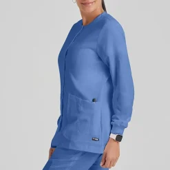 Grey's Anatomy™ by Barco Classic 4450 Jamie 4-Pocket Crewneck Snap-Front Womens Plus Tall Tag Free Scrub Jackets