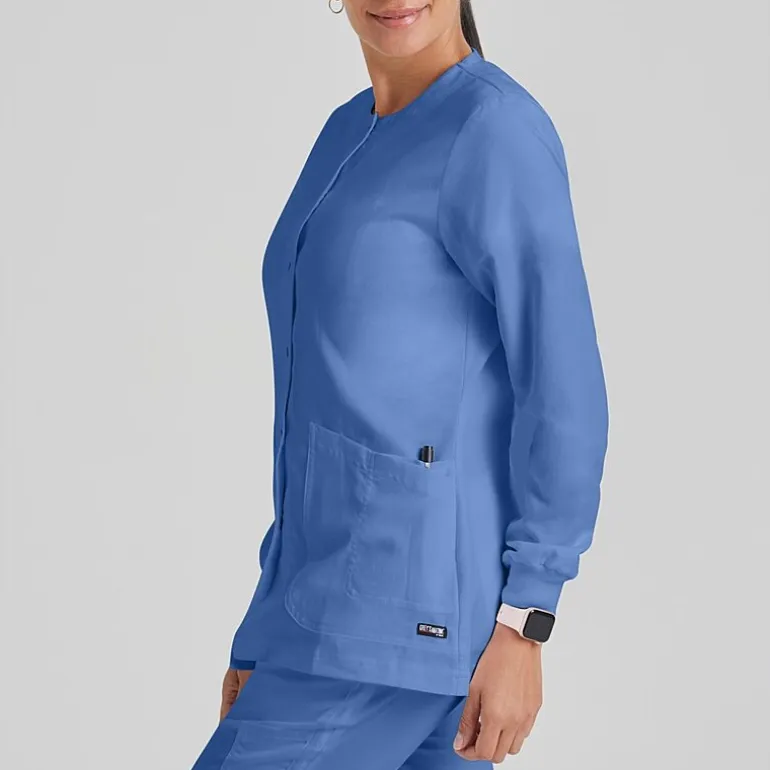 Grey's Anatomy™ by Barco Classic 4450 Jamie 4-Pocket Crewneck Snap-Front Womens Plus Tall Tag Free Scrub Jackets