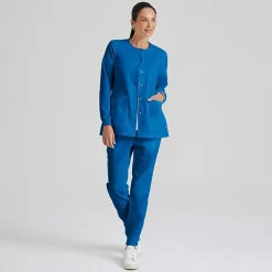Grey's Anatomy™ by Barco Classic 4450 Jamie 4-Pocket Crewneck Snap-Front Womens Plus Tall Tag Free Scrub Jackets