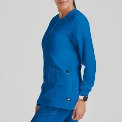 Grey's Anatomy™ by Barco Classic 4450 Jamie 4-Pocket Crewneck Snap-Front Womens Plus Tall Tag Free Scrub Jackets
