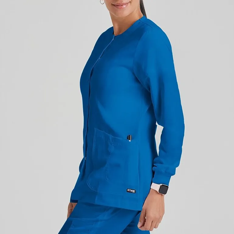 Grey's Anatomy™ by Barco Classic 4450 Jamie 4-Pocket Crewneck Snap-Front Womens Plus Tall Tag Free Scrub Jackets