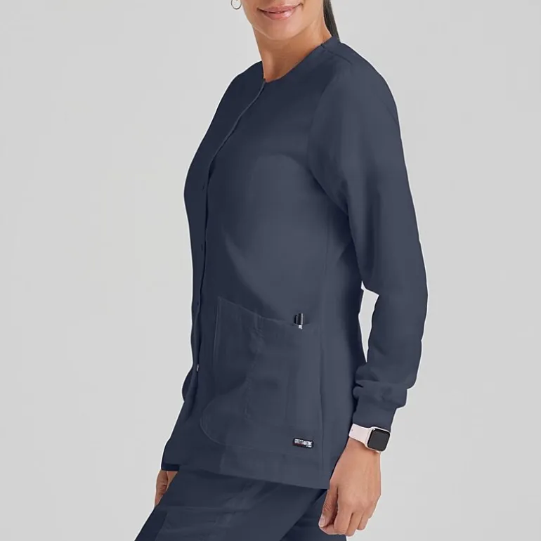 Grey's Anatomy™ by Barco Classic 4450 Jamie 4-Pocket Crewneck Snap-Front Womens Plus Tall Tag Free Scrub Jackets