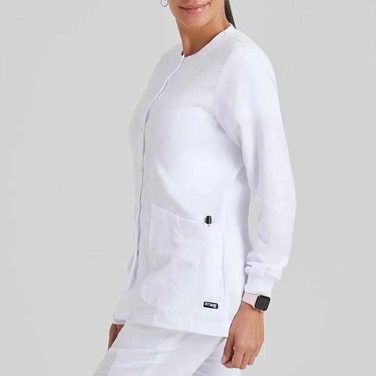 Grey's Anatomy™ by Barco Classic 4450 Jamie 4-Pocket Crewneck Snap-Front Womens Plus Tall Tag Free Scrub Jackets