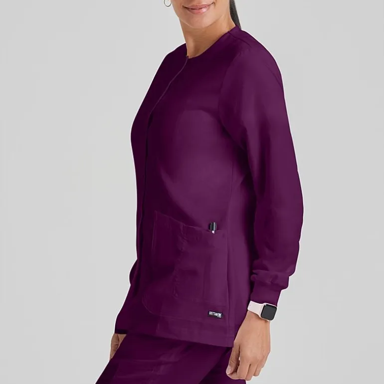 Grey's Anatomy™ by Barco Classic 4450 Jamie 4-Pocket Crewneck Snap-Front Womens Plus Tall Tag Free Scrub Jackets