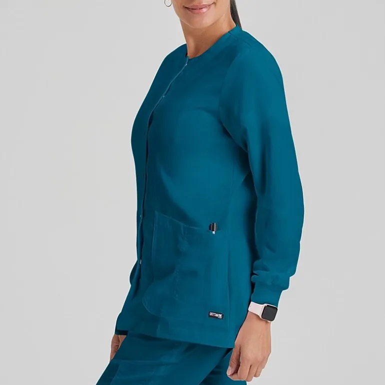 Grey's Anatomy™ by Barco Classic 4450 Jamie 4-Pocket Crewneck Snap-Front Womens Plus Tall Tag Free Scrub Jackets