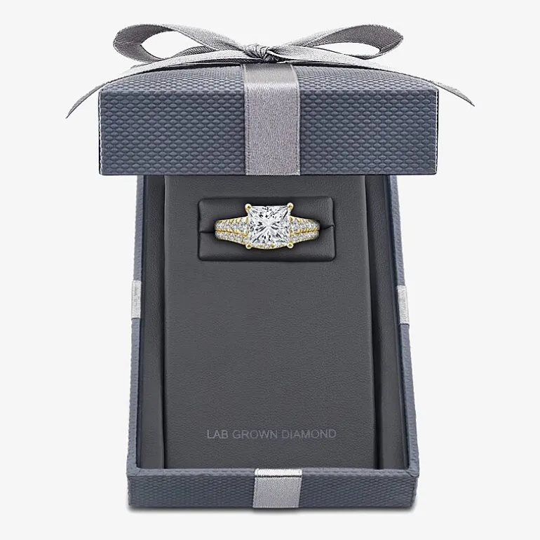 Grown Gorgeous (F, Vs2) Womens 3 5/8 Ct. T.W. Lab Grown White Diamond 14K Gold or Platinum Princess-cut Side Stone Bridal Set