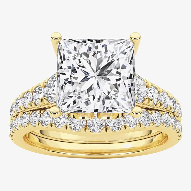 Grown Gorgeous (F, Vs2) Womens 3 5/8 Ct. T.W. Lab Grown White Diamond 14K Gold or Platinum Princess-cut Side Stone Bridal Set