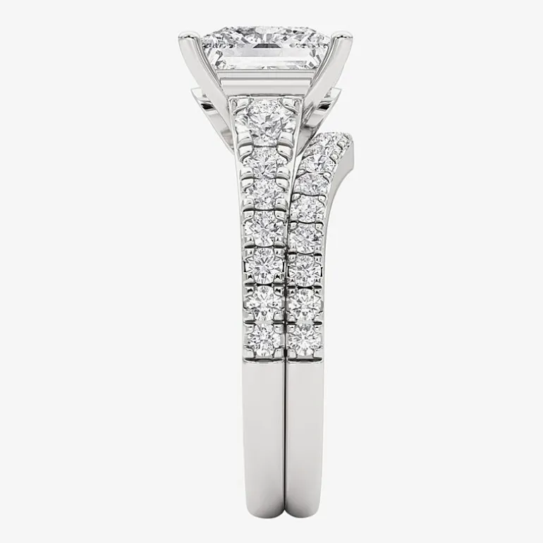 Grown Gorgeous (F, Vs2) Womens 3 5/8 Ct. T.W. Lab Grown White Diamond 14K Gold or Platinum Princess-cut Side Stone Bridal Set